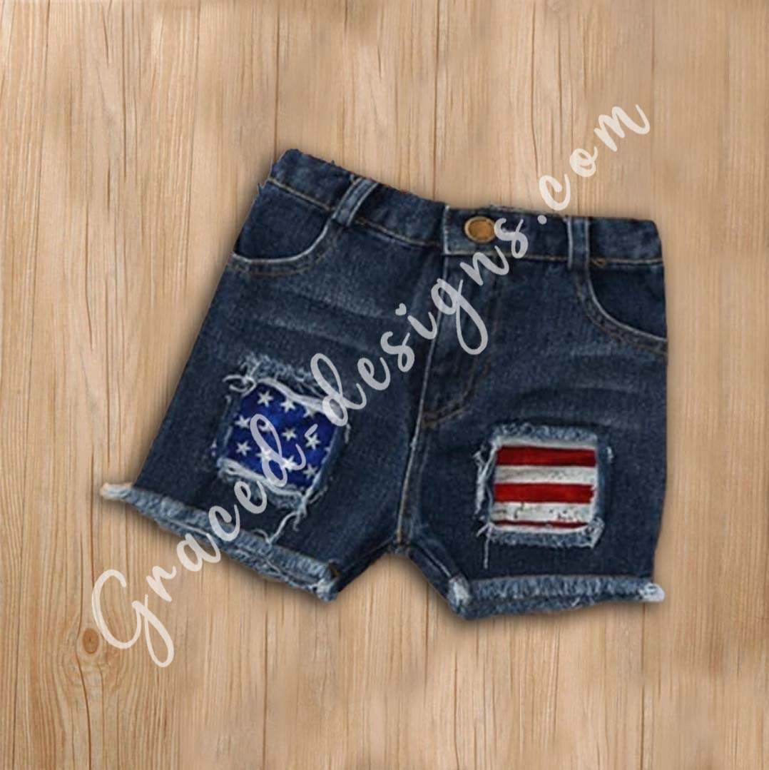 red white and blue jean shorts